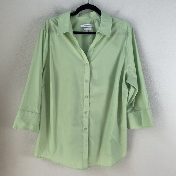 Foxcroft Shirt Womens 18W Green Wrinkle Free Button Up 3/4 Sleeve Shaped Blouse - Picture 6 of 10